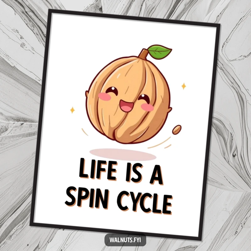 Funny Free Printable Wall Art: a playful walnut spinning with delighted abandon, leaving a trail of mirth, perfect for dynamic decor.