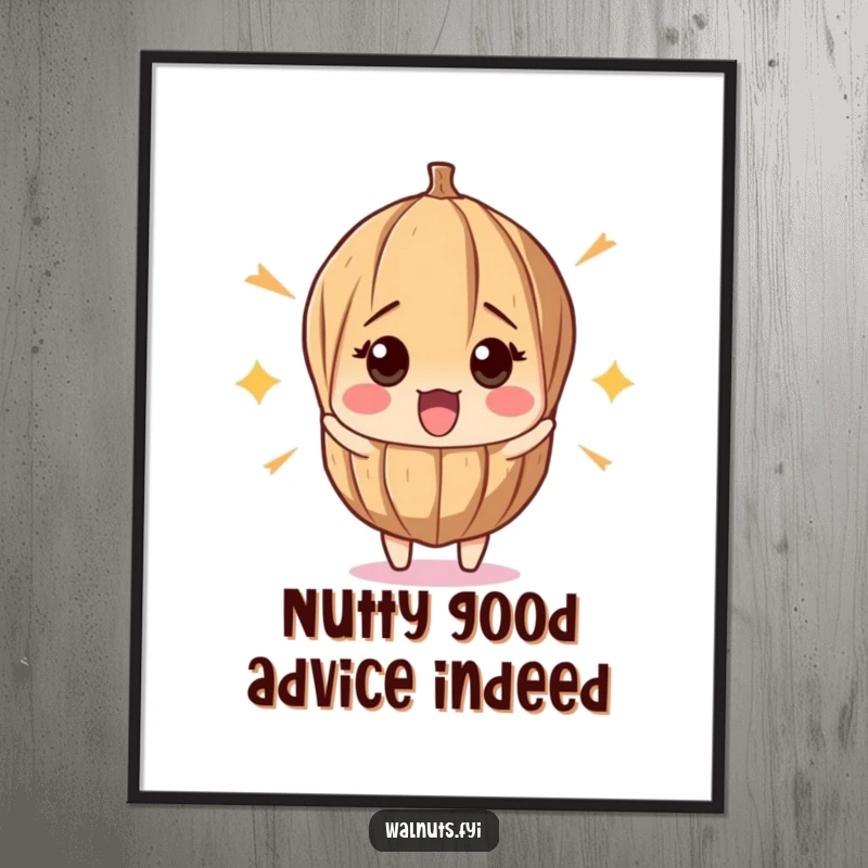 Funny Free Printable Wall Art: A surprised walnut recoiling dramatically from a loud popping sound, adding humor to any room.