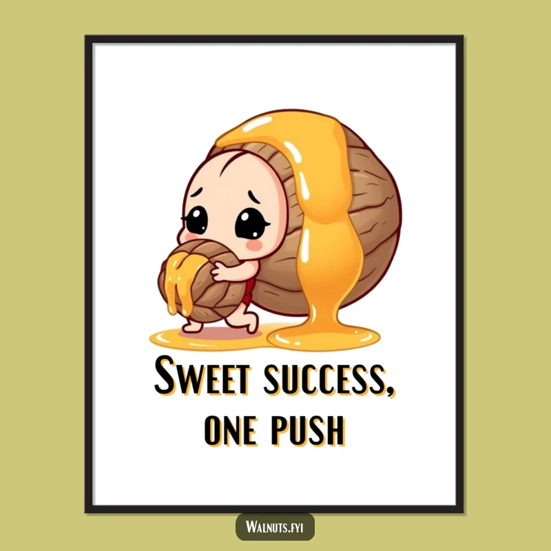 Funny Free Printable Wall Art: Determined Walnut Pushing Honey, Downloadable Decor