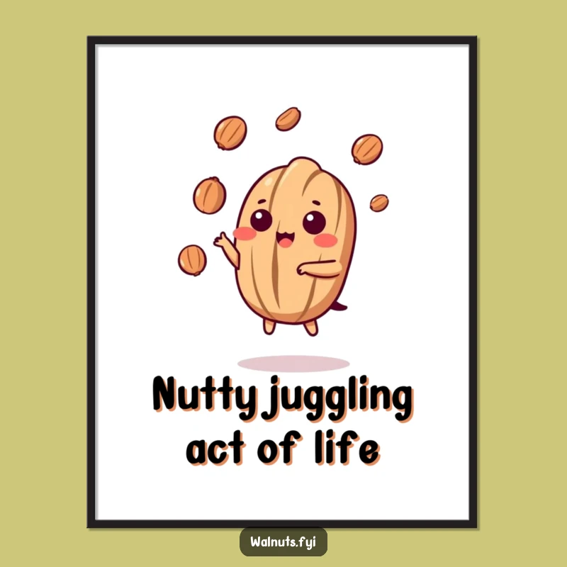 Funny Free Printable Wall Art: Juggling Kawaii Walnut, Dynamic Downloadable Decor!