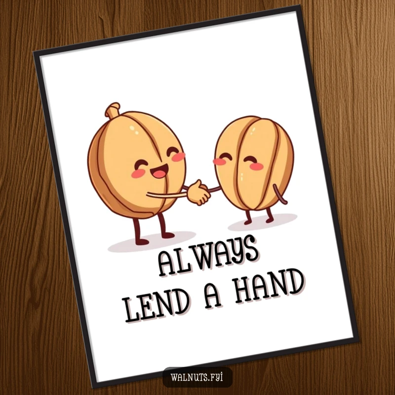 Funny Free Printable Wall Art: Two walnuts offer each other a tiny, friendly handshake.