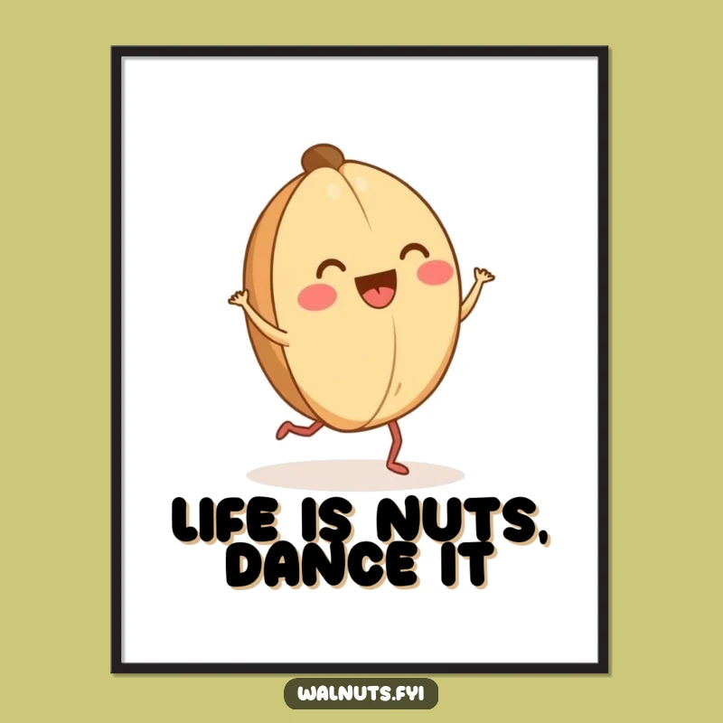 Funny Free Printable Wall Art: Happy Walnut Dancing, Quirky Downloadable Decor