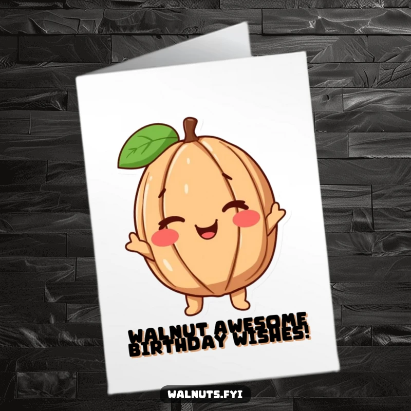 Funny Free Printable Birthday Card: Adorable walnut character winking playfully, celebrating a special occasion. Perfect DIY gift.