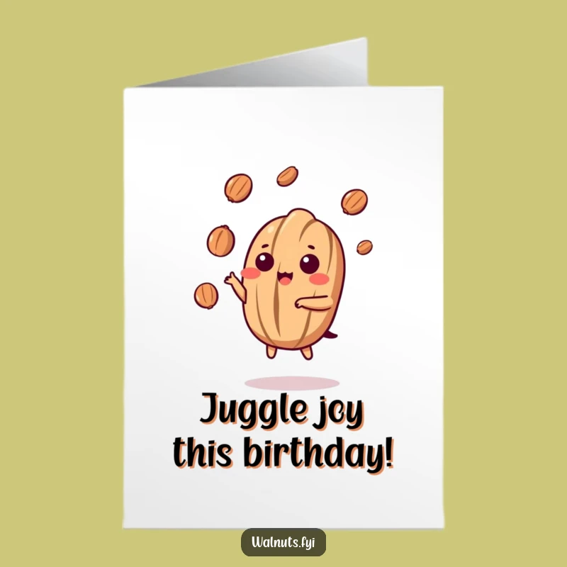 Free Printable Birthday Card: Juggling Kawaii Walnut, Energetic Downloadable Gift!