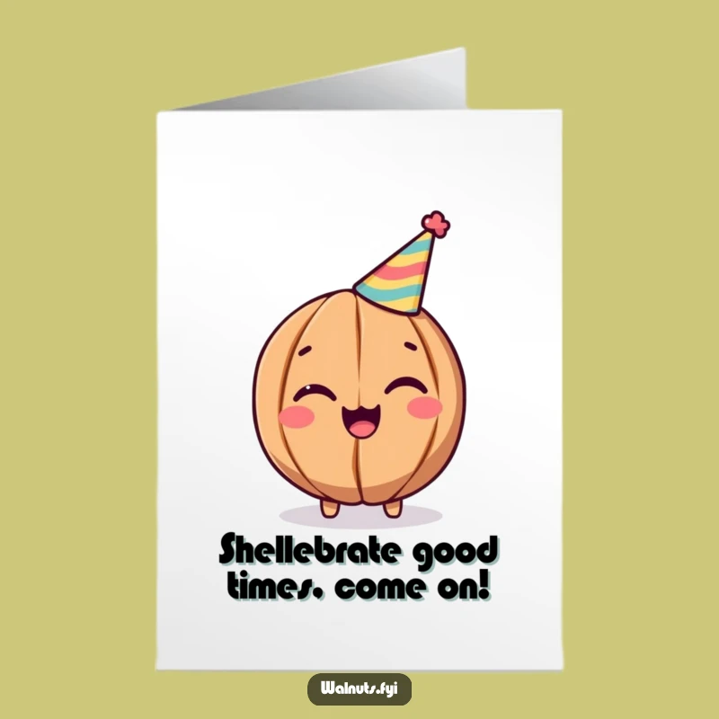 Free Printable Walnut Birthday Card: Winking Nut with Party Hat - Downloadable Fun