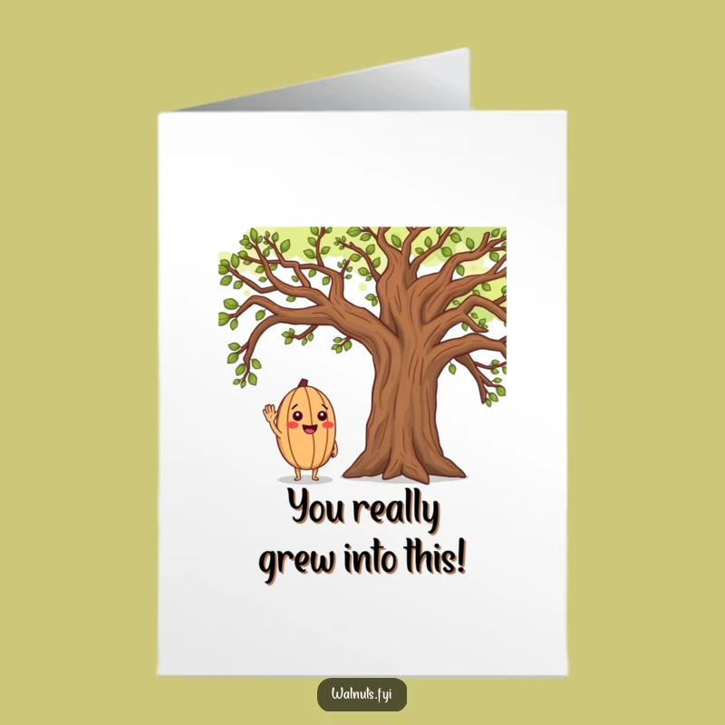 Free Printable Congrats Card: Smiling Walnut Salutes Oak Tree, Humorous Downloadable