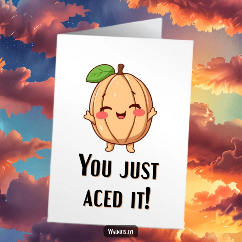 Funny Free Printable Congratulations Card: A cheerful walnut giving a knowing wink, celebrating success. Great downloadable art.