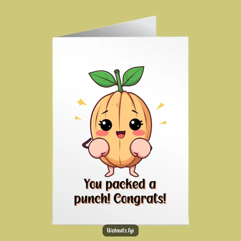 Free Printable Walnut Congrats Card: Boxing Nut Celebrates Victory - Downloadable