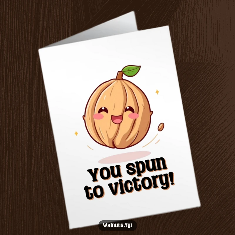 Funny Free Printable Congratulations Card: a playful walnut spinning with abandon, leaving a trail of mirth, celebrating success with pure joy.