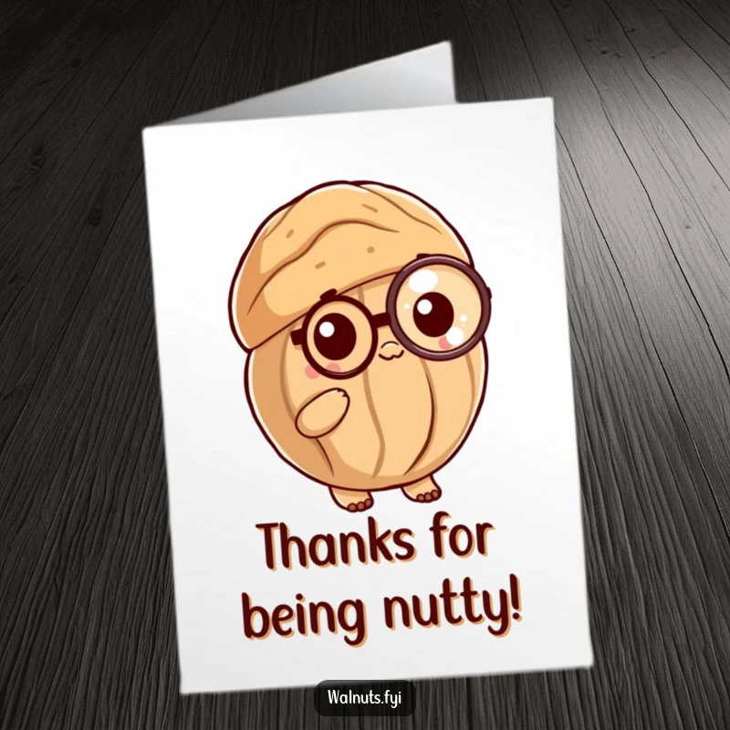 Funny Free Printable Thank You Card: A posh kawaii walnut shell with a monocle expresses refined thanks.