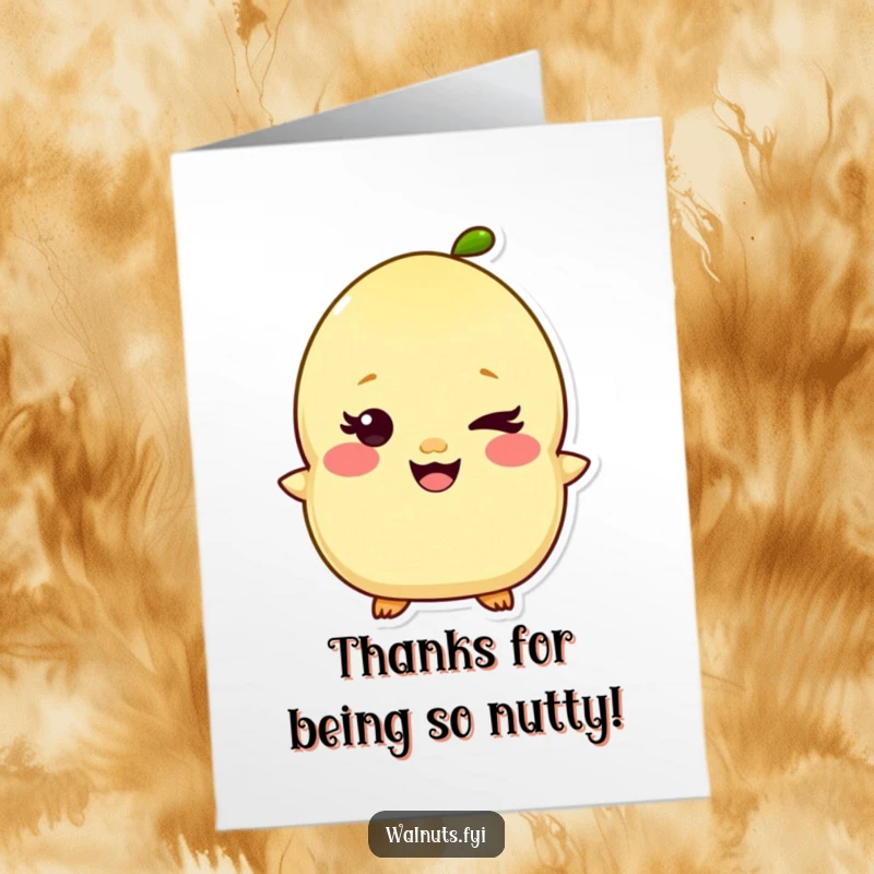Funny Free Printable Thank You Card featuring a giggling Kawaii pistachio character, sharing a nutty thanks.