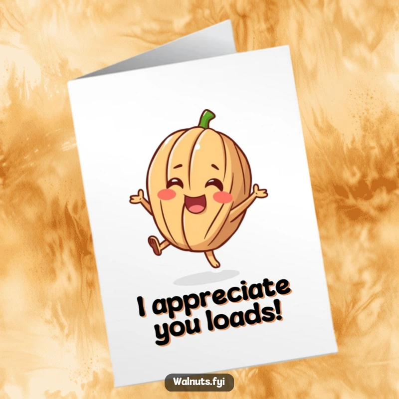 Funny Free Printable Thank You Card: A cheerful walnut doing a little flip with a happy expression, a downloadable card for humorous gratitude.