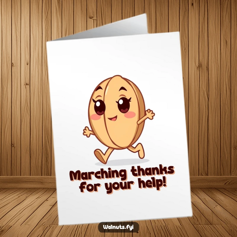 Funny Free Printable Thank You Card: A determined walnut marches forward purposefully, expressing thanks.