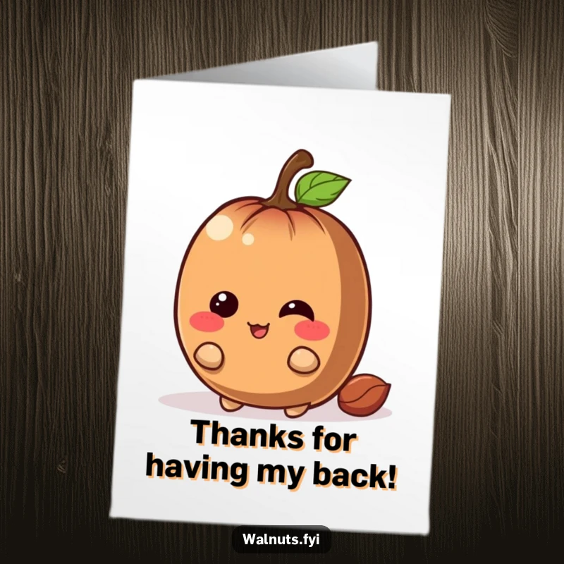 Funny Free Printable Thank You Card: Giggling chestnut character with a mischievous grin hiding, sending playful thanks.