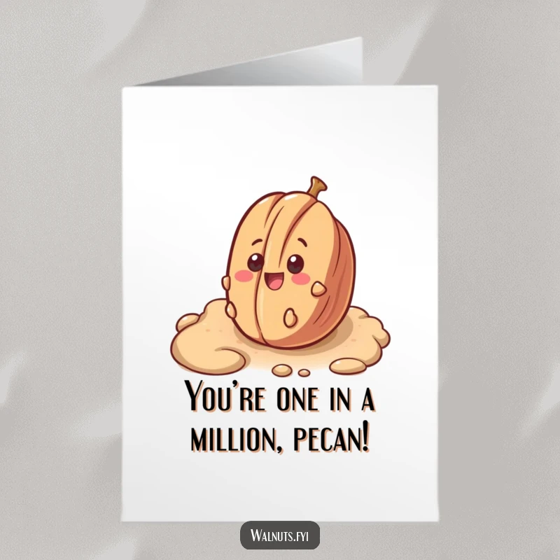 Funny Free Printable Thank You Card: A pecan with a smile rolling down a bumpy surface, expressing thanks in a fun way.