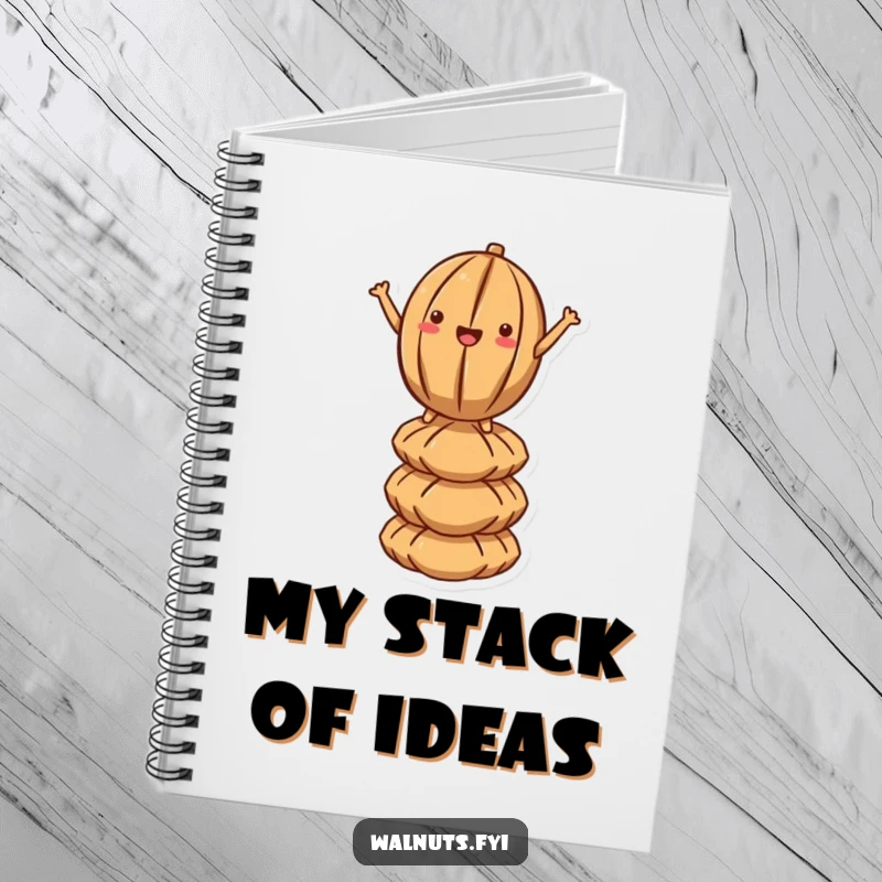 Funny Kawaii Walnut Balance Notebook: A cute walnut stands tall on a stack of nuts, its careful pose inviting you to fill its pages with big ideas.