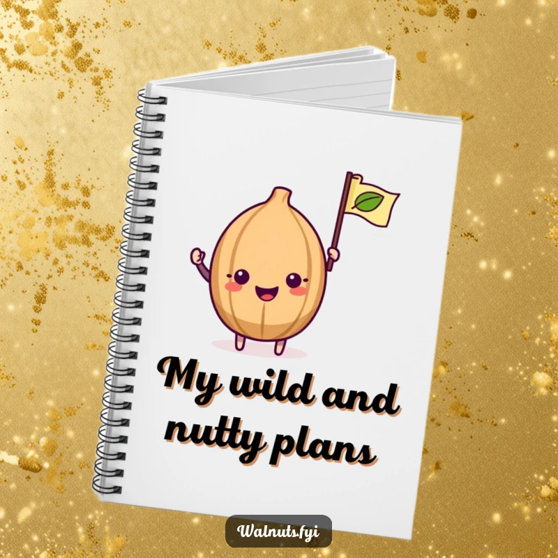Funny Kawaii Walnut Notebook: A kawaii walnut excitedly waves a flag, inspiring you to write your enthusiastic ideas.