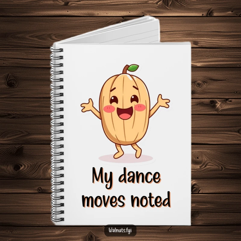 Funny playful walnut character doing a happy dance, perfect for writing funny thoughts and dance-related ideas.