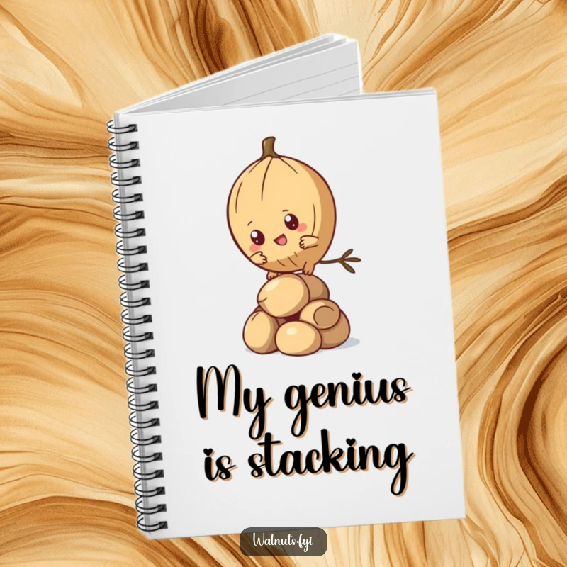 Funny Kawaii Pine Nut Notebook featuring a determined character climbing nuts, perfect for jotting down ambitious thoughts humorously. Ideal funny gift.