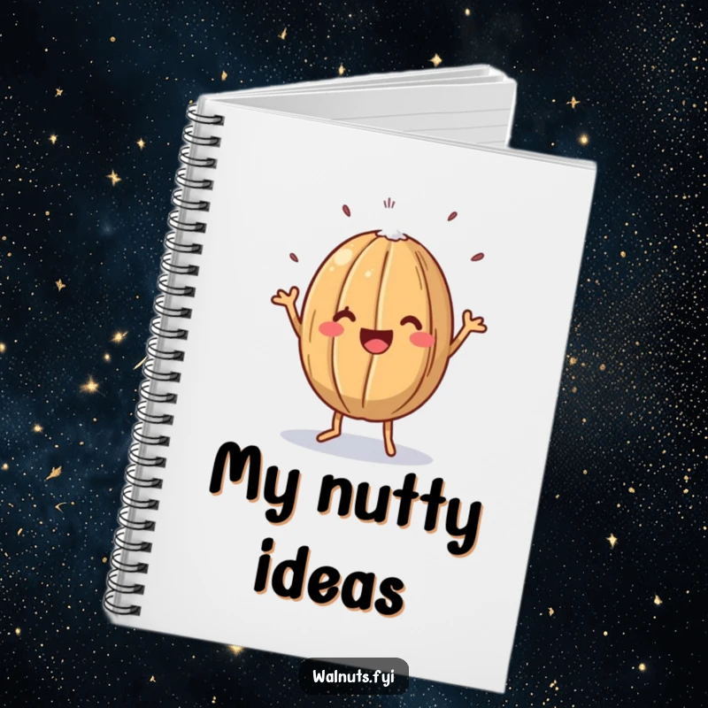 Funny notebook cover featuring a happy walnut doing a delightful jig with salt, perfect for jotting nutty thoughts.