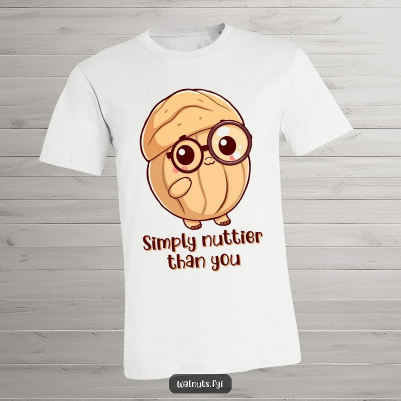 Funny Posh Walnut T-Shirt: A cute walnut shell with a monocle, looking posh and sophisticated, perfect for humor lovers.