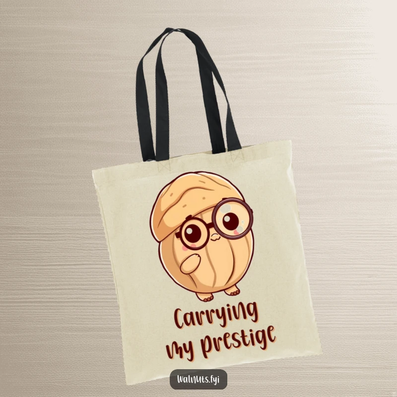 Funny Posh Walnut Tote Bag: A sophisticated walnut shell with a monocle, perfect for carrying essentials in style.